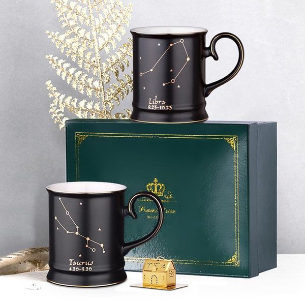 

mugs 12 constellations ceramic creative with spoon black and gold porcelain coffee cup drinkware