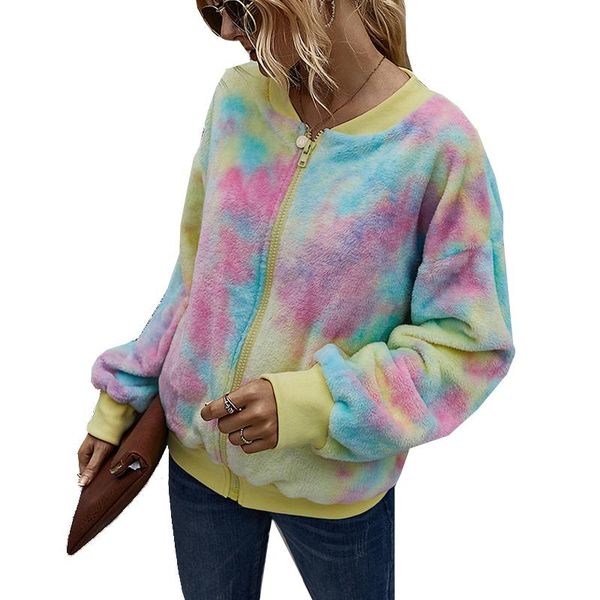 

women's jackets tie dye print women coat autumn winter thick warm soft overcoat fashions streetwear female casual loose lady coats, Black;brown