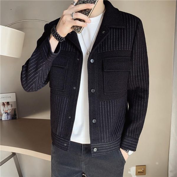 

men's jackets 2021 autumn winter men bomber jacket with pockets striped casual basic coats slim fit fashion outerwear b465, Black;brown