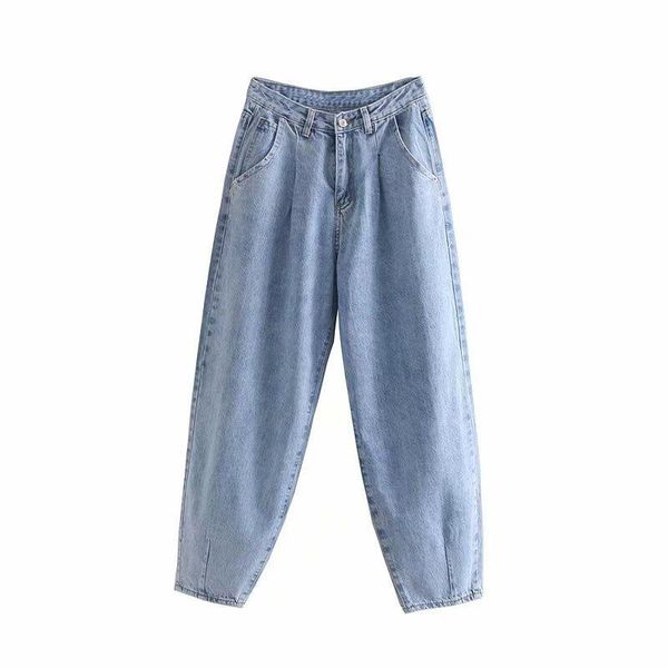 

women's jeans women blue harem loose mom high waist streetwear boyfriends washed denim long trousers bottoms slouchy 2021