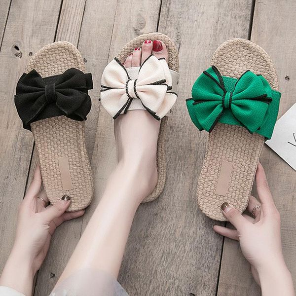 

slippers 2021 summer flat female sandals korean wild bow students outdoor leisure beach and, Black