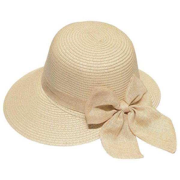 

wide brim hats 2021 summer lady bowknot straw hat sunscreen leisure cap students fresh raffia shading sun foldable, Blue;gray