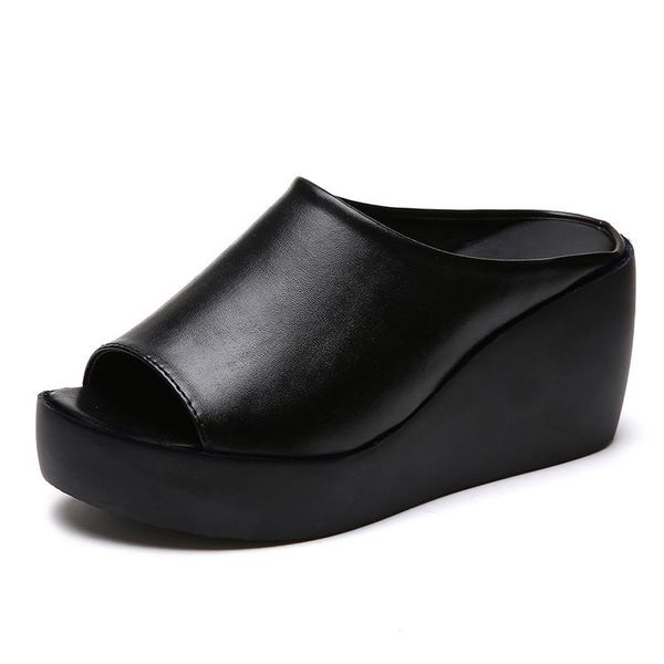 

platform sandals plus size summer casual flat women 2021 sport fashion pu leather non-slip beach shoes, Black