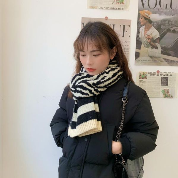 

scarves 2021 female winter scarf bib long shawl knitted zebra pattern warmth japanese and korean fashion all-match, Blue;gray