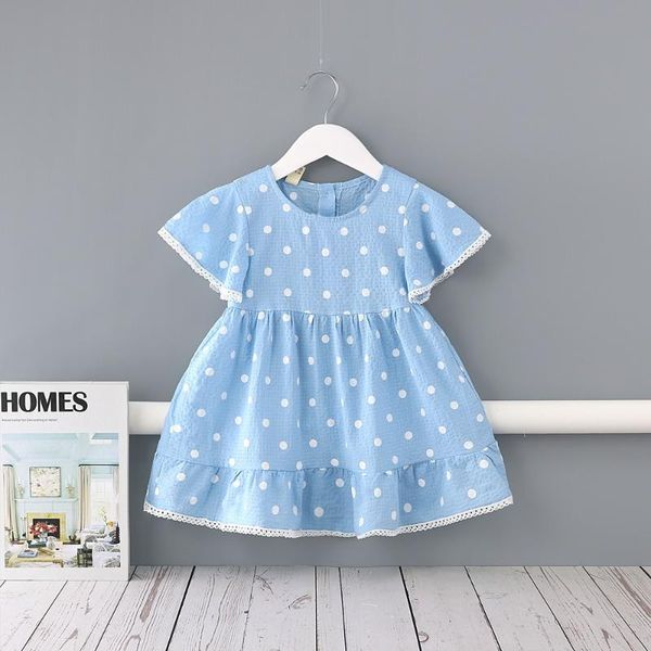 

girl's dresses midoo fairy 2021 summer girls kids children's cotton dress dots print lace a-line cute short sleeve o-neck casual c, Red;yellow