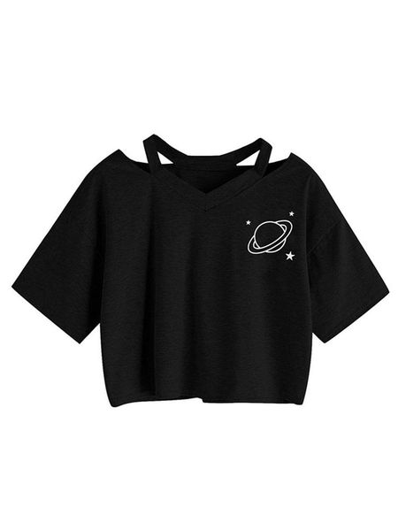 

women's t-shirt women planet print 1980 tees wholesale t shirts solid fashion white casual for female office style stylish 90s