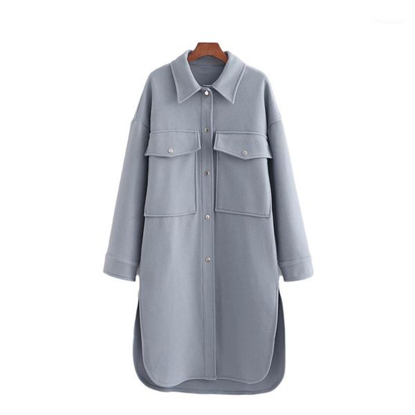 

women's jackets nice casual woman blue loose long woolen shirt spring fashion ladies soft pocket coats female chic warm oversized outwe, Black;brown