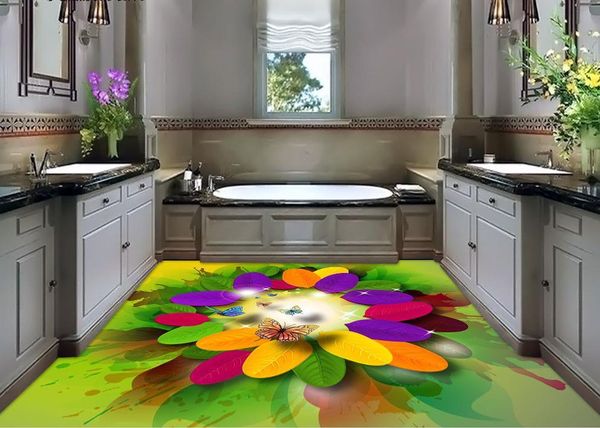 

wallpapers 3d flooring colorful leaves fluttering butterflies fantasy fashion floor wallpaper pvc painting
