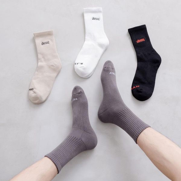 

men's socks mans sox letter basketball casual cotton thick autumn winter warm classic comfortable korean skarpetki, Black