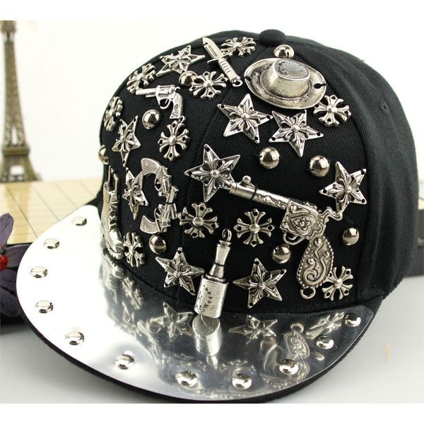 

caps fashion cap h077 hiphop men's and women's rivet double gun bomb hop baseball hat, Blue;gray