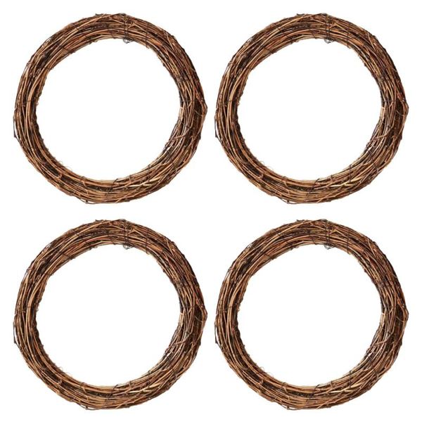 

decorative flowers & wreaths 4pcs hanging wreath hoops rattan diy crafts circles party props (coffee)