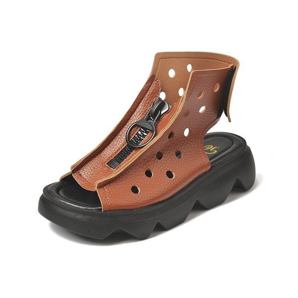 

women gladiator sandals platform chunky casual shoes summer designer brand fashion leather zipper sandal for woman black 2021