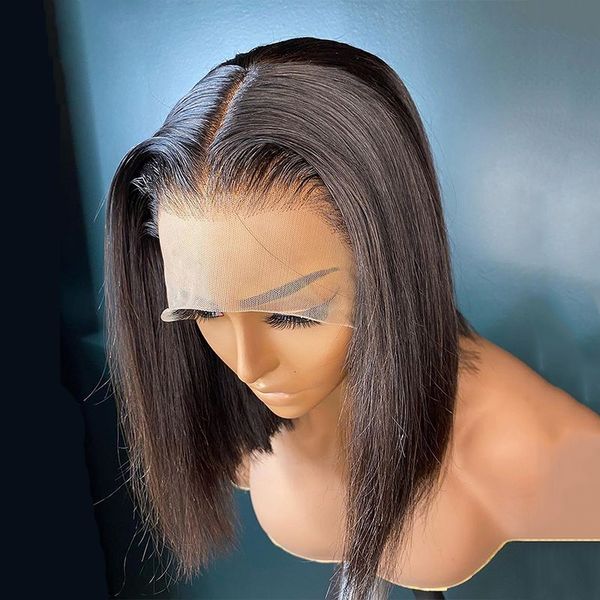 

black color blunt short bob lace front wig for women with baby hair silky straight heat resistant fiber pre plucked glueless 14 inch daily c, Black;brown