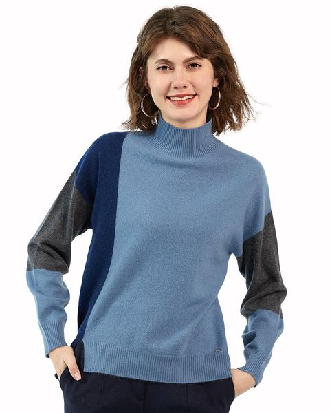 

zhili women's 100% cashmere splice color high neck sweater sweaters, White;black