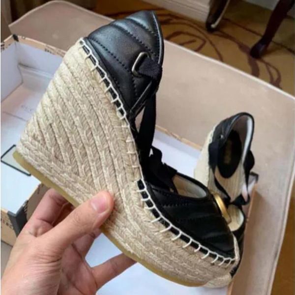 

sandals 2021 women's woven baotou leather wedge heel  cm high35-41, Black