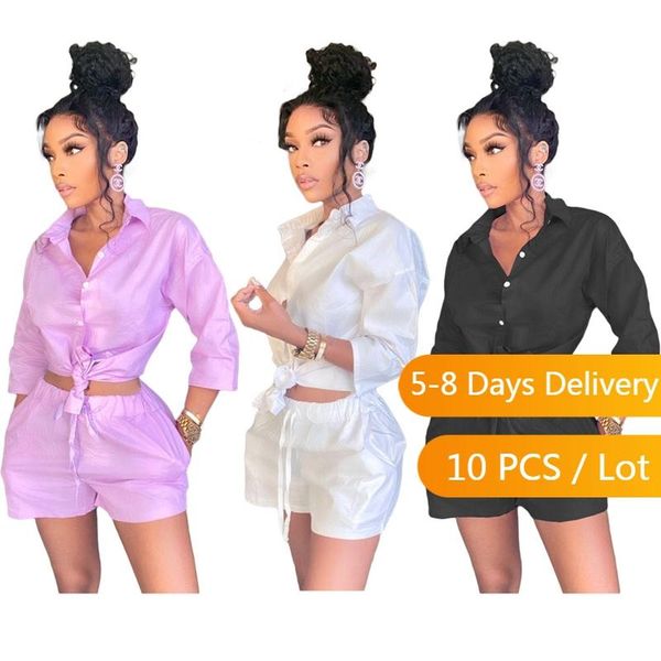 

women's tracksuits bulk items wholesale lots elegant two piece set women summer clothes loungewear outfits long sleeve shirt and shorts, Gray