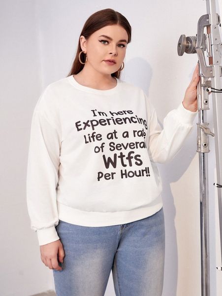 

plus slogan graphic drop shoulder sweatshirt z31c#, Black