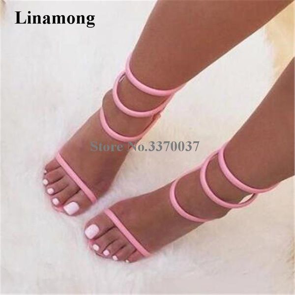 

ladies simple style open toe 4 straps stiletto thin heel sandals pink green white high party dress shoes, Black