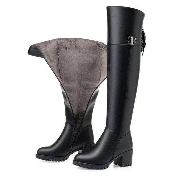 

boots thigh high women 2021 over the knee genuine leather winter large size 41 42 43, Black