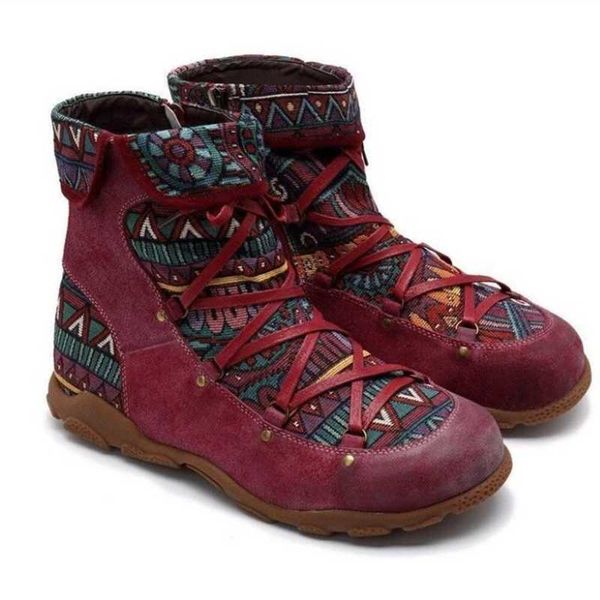 

boots women's shoes large size short tube women 2021 flat bottom bohemian lace-up ethnic style, Black