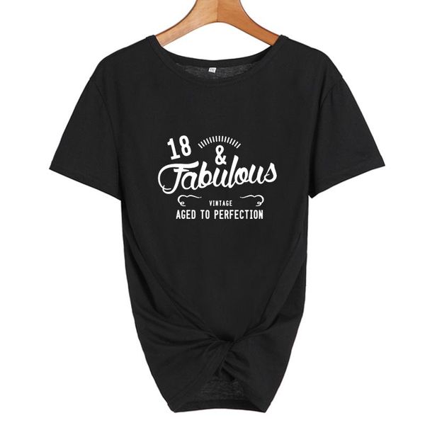

and fabulous aged to perfection birthday party shirt funny graphic cotton women tshirt short sleeve tees o neck girl clothing women's t, White