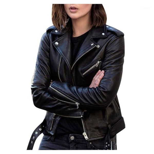 

women's jackets ladies cool spring autumn faux leather long sleeve zipper fitted coat fall cropped veste en jean leren jas dames, Black;brown
