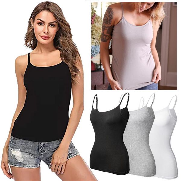 

women's shapers 2021 women camisole tank padded bra summer mujer spaghetti strap sleeveless cropped casual shirts seamless croptop, Black;white