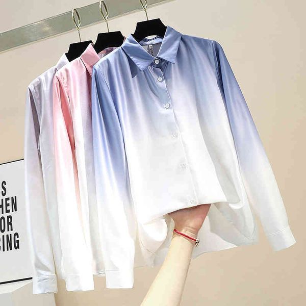 

blouses female spring gradient long sleeved chiffon blouses & shirts, White
