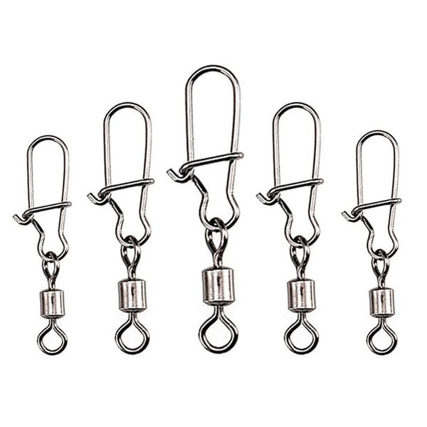 

fishing hooks 50pcs accessories eight-ring connector stainless steel snap fishhook swivels tackle for 2/4/6/8/10/12/14#