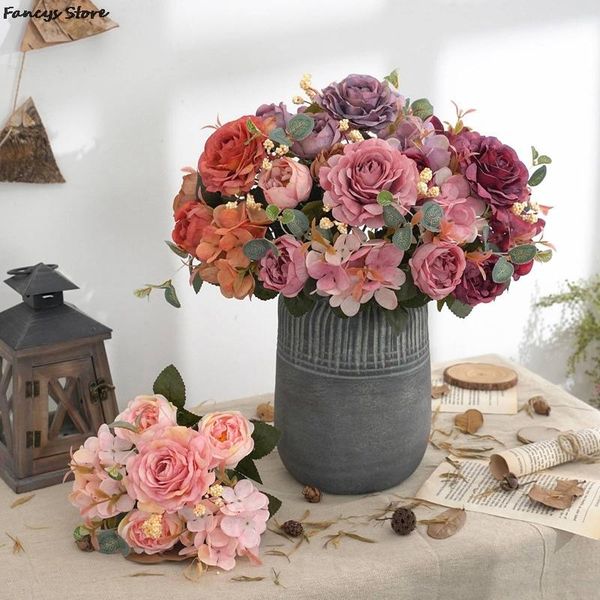 

decorative flowers & wreaths a bunch 29*20cm mini rose hydrangea cloth artificial flower for wedding party home room marriage hats accessori