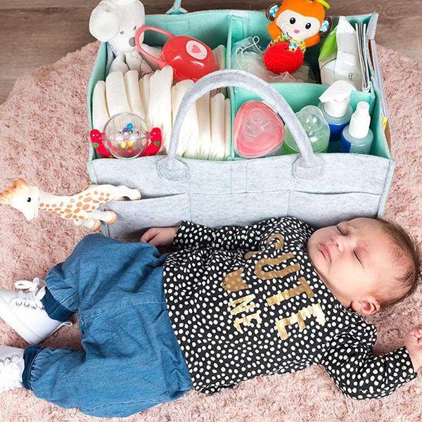 

felt large capacity storage bag nursery organizer dual layer baby tote multi pockets diapers cosmetic bags & cases