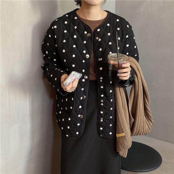 

downs black polka dots outwear winter girls thicken all-match warm casual loose coat