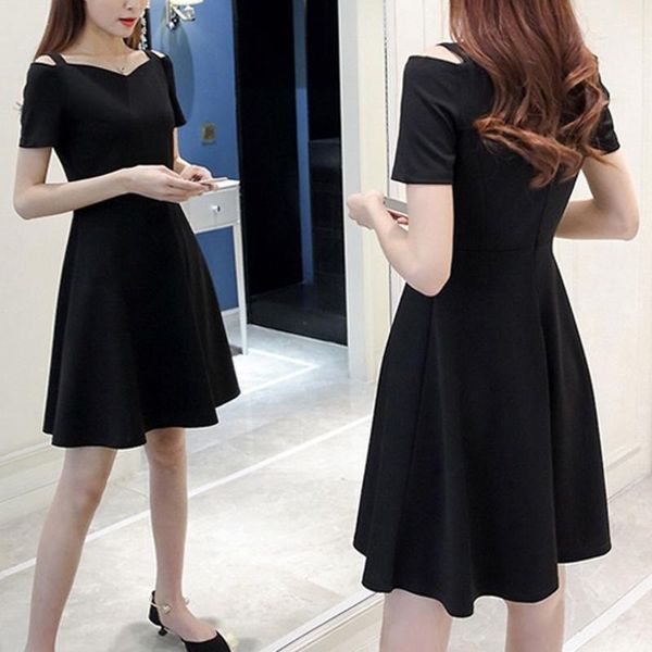

off shoulder black dresses gothic harajuku high waist dress summer a-line solid casual, Black;gray