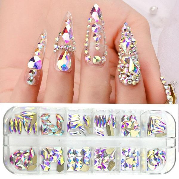

grids /set 3d nail rhinestone flat bottom diamond art decoration shiny tips glitter glass for nails accessories1, Silver;gold