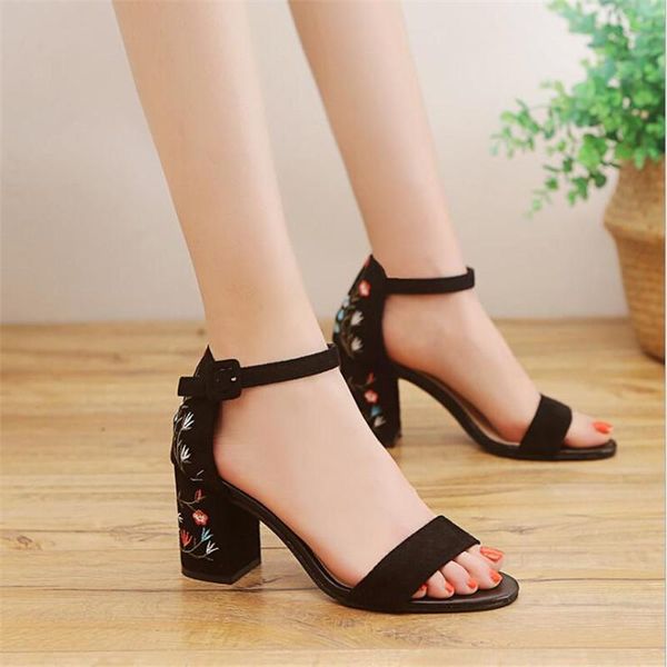 

sandals 2021 ankle strap heels women summer shoes open toe chunky high party dress big size 40, Black