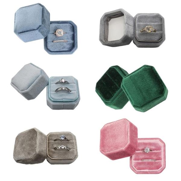 

jewelry pouches, bags n7mf octagon velvet ring bearer box - premium gorgeous vintage double display holder with detachable lid for proposal,, Pink;blue