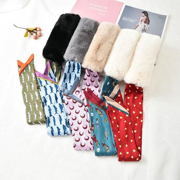 

scarves winter bib imitation fur ribbon scarf female warm collar false lace-up plush cute neckerchief fashion, Blue;gray