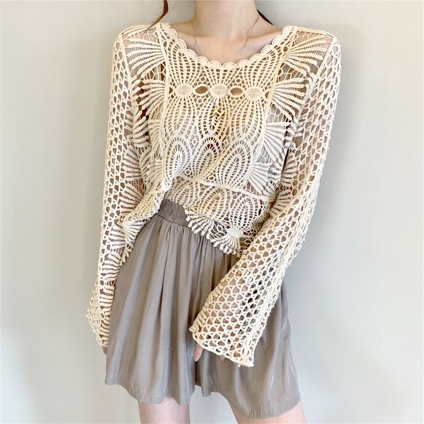 

sweaters ol korean vintage retro chic office lady hollow out loose elegant knitted women sweet all-match sweaters, White;black