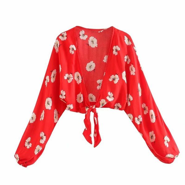 

women's blouses & shirts women floral print bohemian beach new spring summer long sleeve bow caridgan boho blouse holiday seaside, White