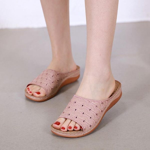 

slippers women ladies roman style hollow slipper summer non-slip indoor half shoes for platform, Black
