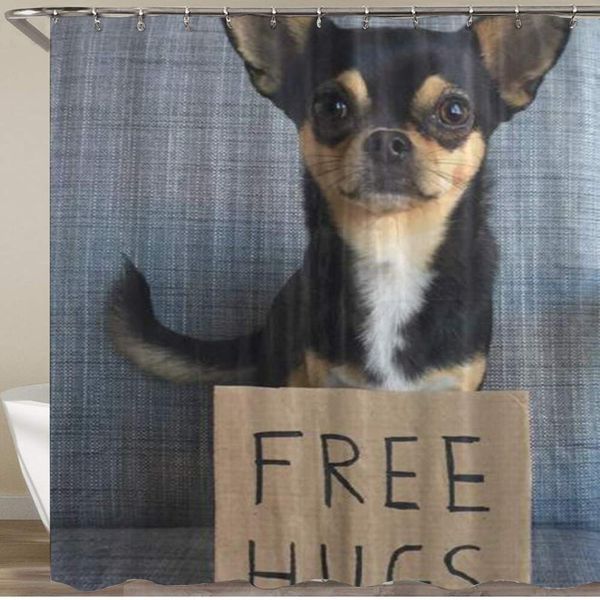 

shower curtain,chihuahua hugs cute puppy,polyester fabric waterproof bath curtains hooks included - 72 x 72 inches