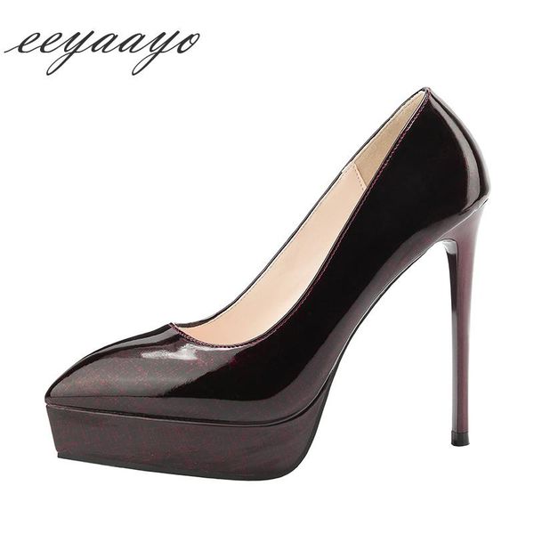 

dress shoes 2021 spring/autumn women pumps high thin heels pointed toe shallow slip-on platform wine red, Black