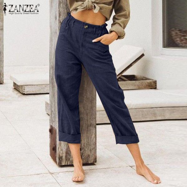 

women's pants & capris women high waist ladies cotton solid long trousers office work streetwear elegant zipper up pantalones femme s, Black;white