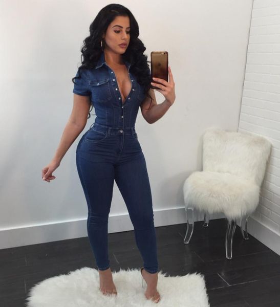 

women's jumpsuits & rompers denim fashion bodycon fitness ladies romper v neck pockets women overalls button clothes 2021, Black;white