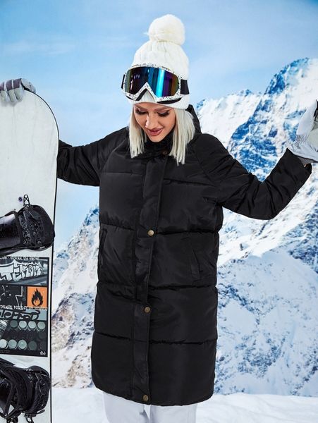 

belted longline puffer coat 37lz#, Black