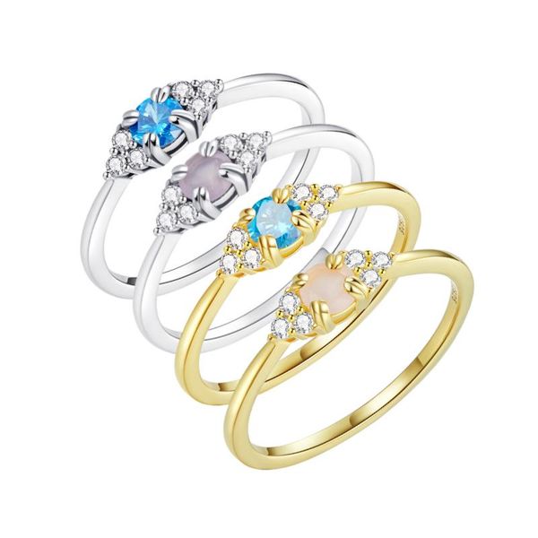 

cluster rings bisaer zircon for women 925 sterling silver ring fashion jewelry accessories birthday wedding bands party ecr534, Golden;silver