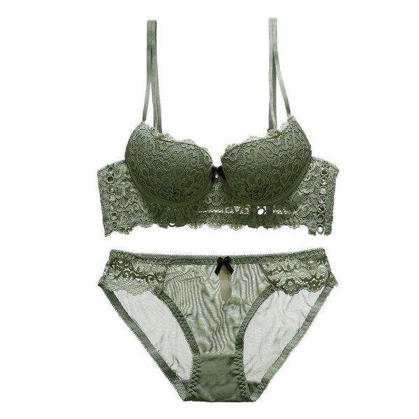 

bras sets women underwear set lace 1/2 cup brand lingerie deep v openwork flanking gathered bra + panties, Red;black