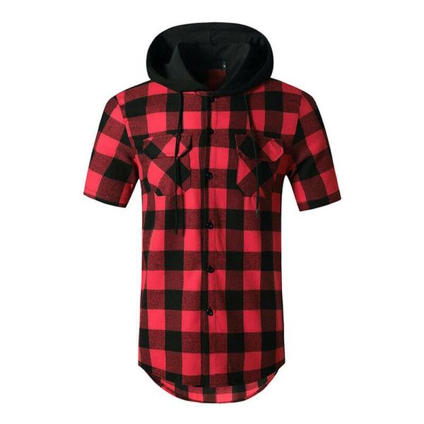 

mens tshirts casual hooded short sleeve holiday sleeveless man t-shirts summer fashion plaid shirt for men men's, White;black
