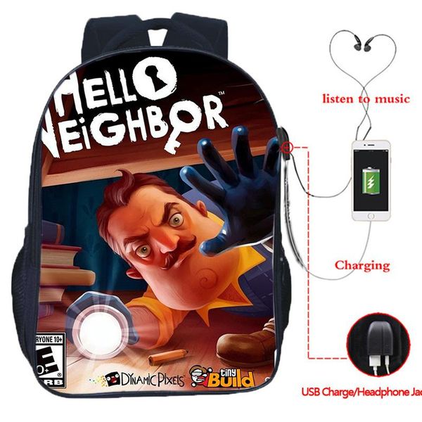

backpack games hello neighbor usb charging students beautiful schoolbag charge laprucksack boys girls school bookbag