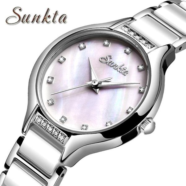

wristwatches sunkta luxury women watches ladies waterproof diamond wrist watch for bracelet female elegant clock relogio feminino, Slivery;brown
